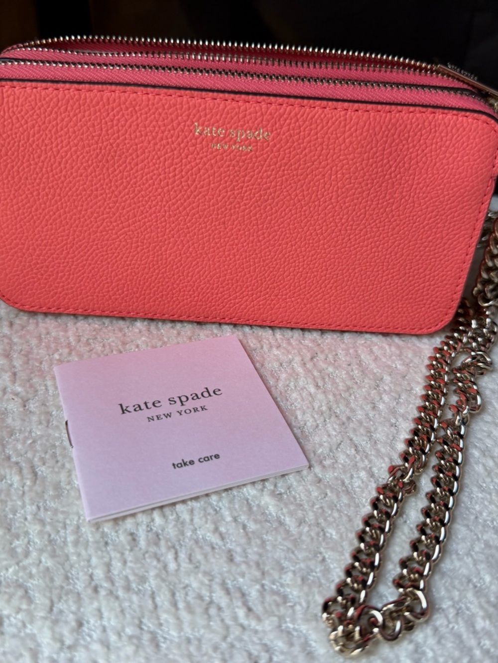 kate spade Coral/Pink Pebbled Leather Double-Zip Crossbody